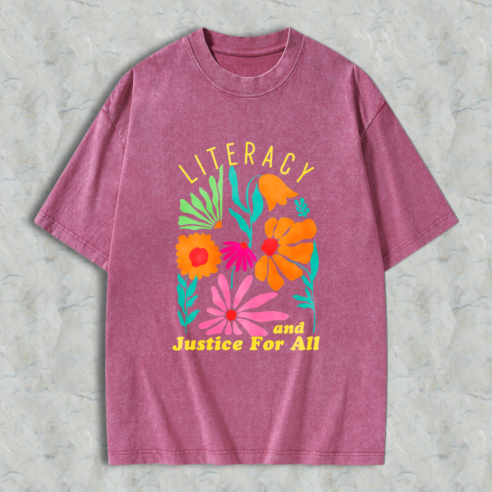 Wardrobecart Literacy And Justice For All Floral Design Unisex Washed T-shirt