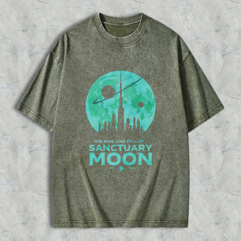 Wardrobecart Sanctuary Moon Cityscape With Planet And Satellite Design Unisex Washed T-shirt