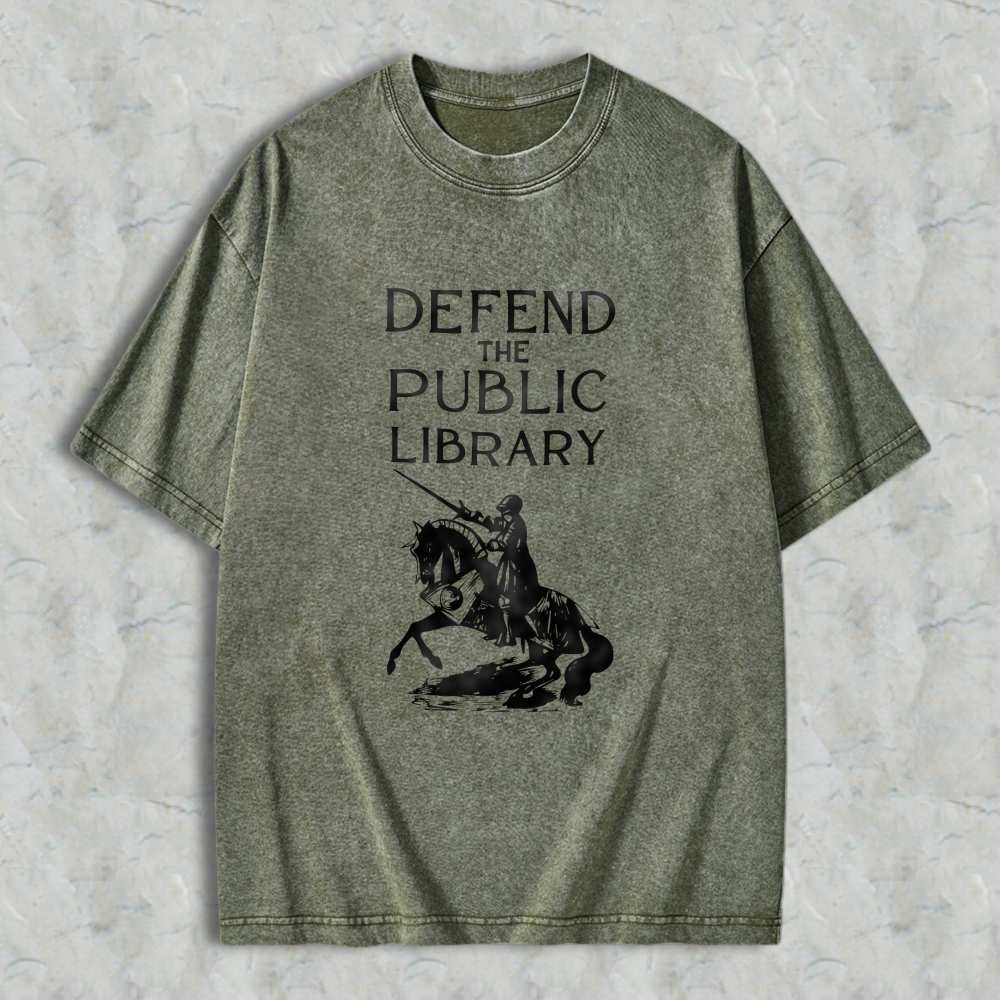 Wardrobecart Defend The Public Library Knight On Horseback Unisex Washed T-shirt