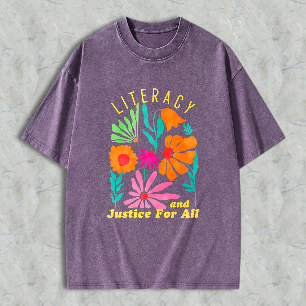 Wardrobecart Literacy And Justice For All Floral Design Unisex Washed T-shirt