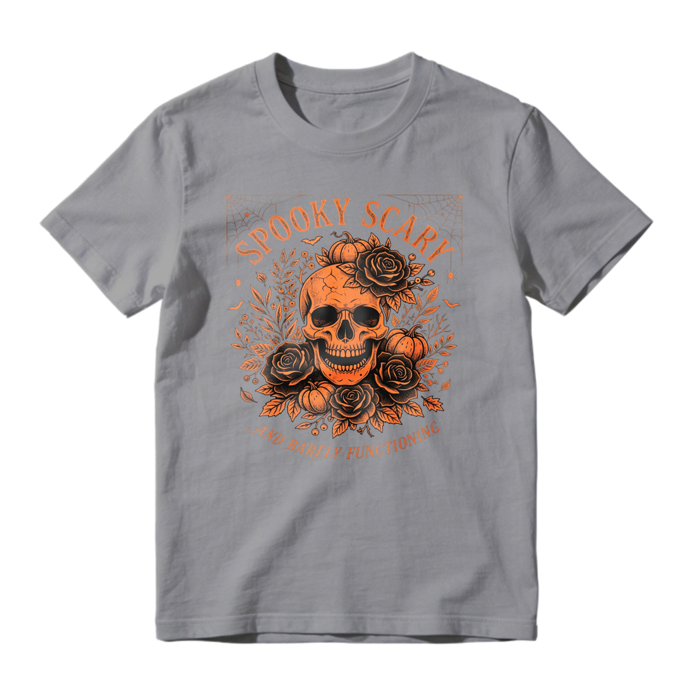Spooky Scary Skull With Roses And Pumpkins Halloween Graphic, Unisex Classic T-shirt