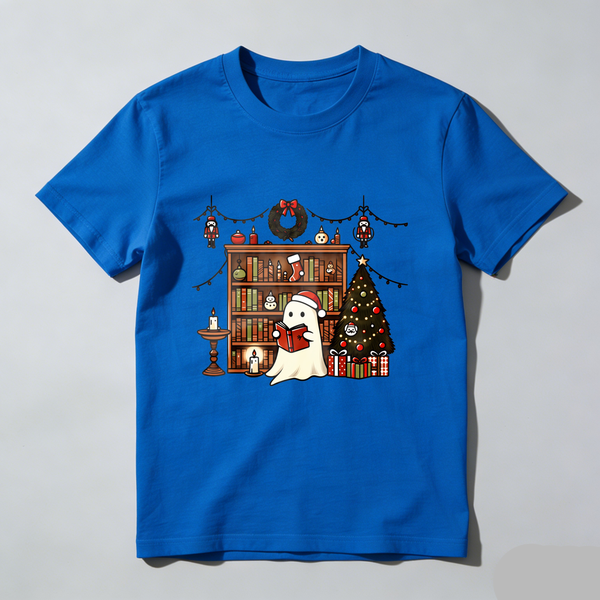 Wardrobecart Ghost Reading Book Christmas Tree Shelf Decorations Tshirt