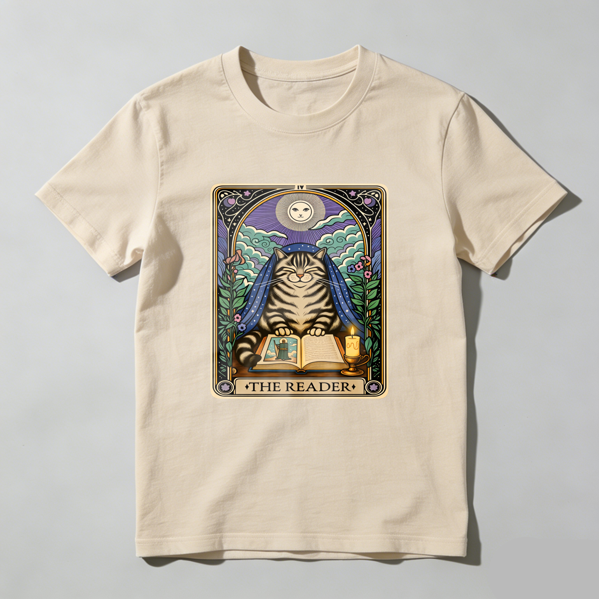 Wardrobecart Cat Reading Book Under Moonlight Tshirt