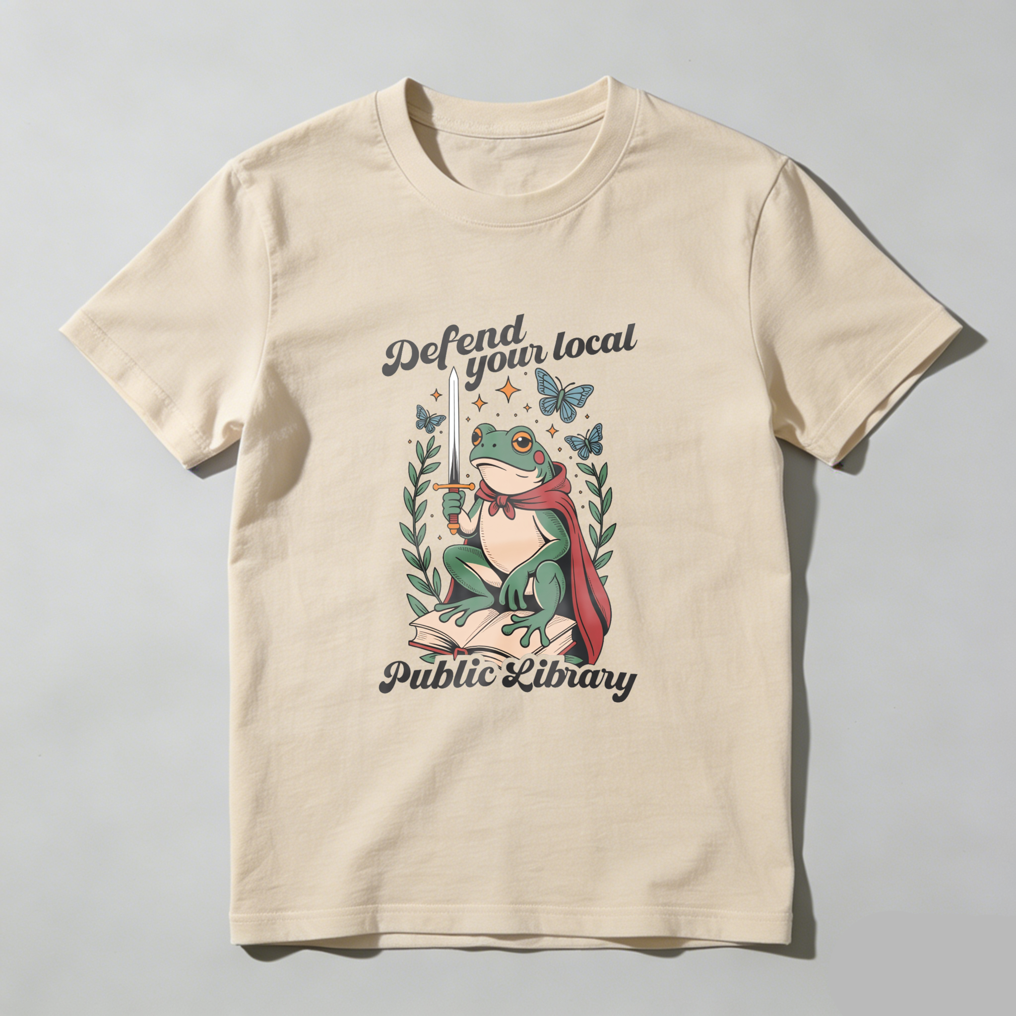 Wardrobecart Frog Knight Sword Book Library Defense Tshirt
