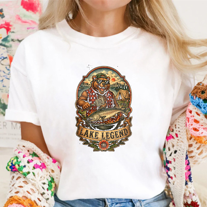 Bear Fishing Lake Legend Vintage Retro Graphic Unisex Classic T-shirt