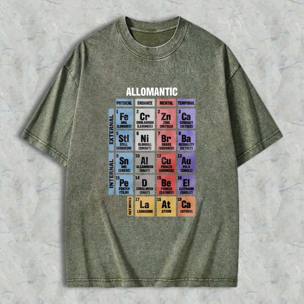 Wardrobecart Allomantic Periodic Table Chart Design Unisex Washed T-shirt