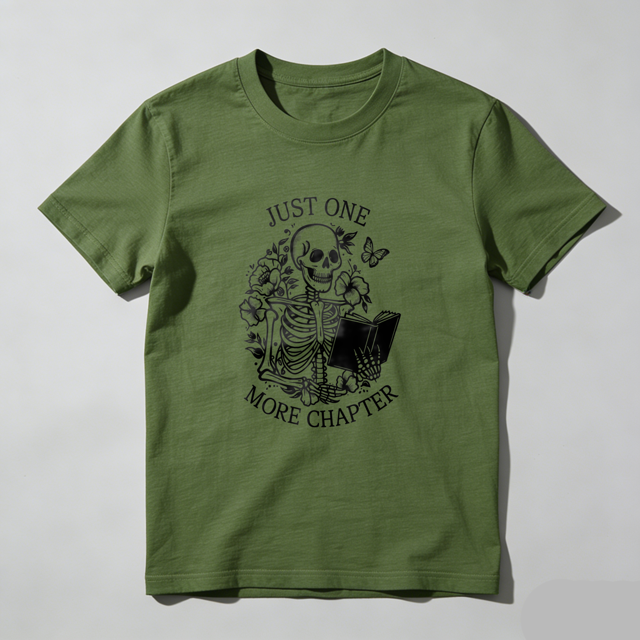 Wardrobecart Skeleton Reading Book With Flowers And Butterfly Tshirt