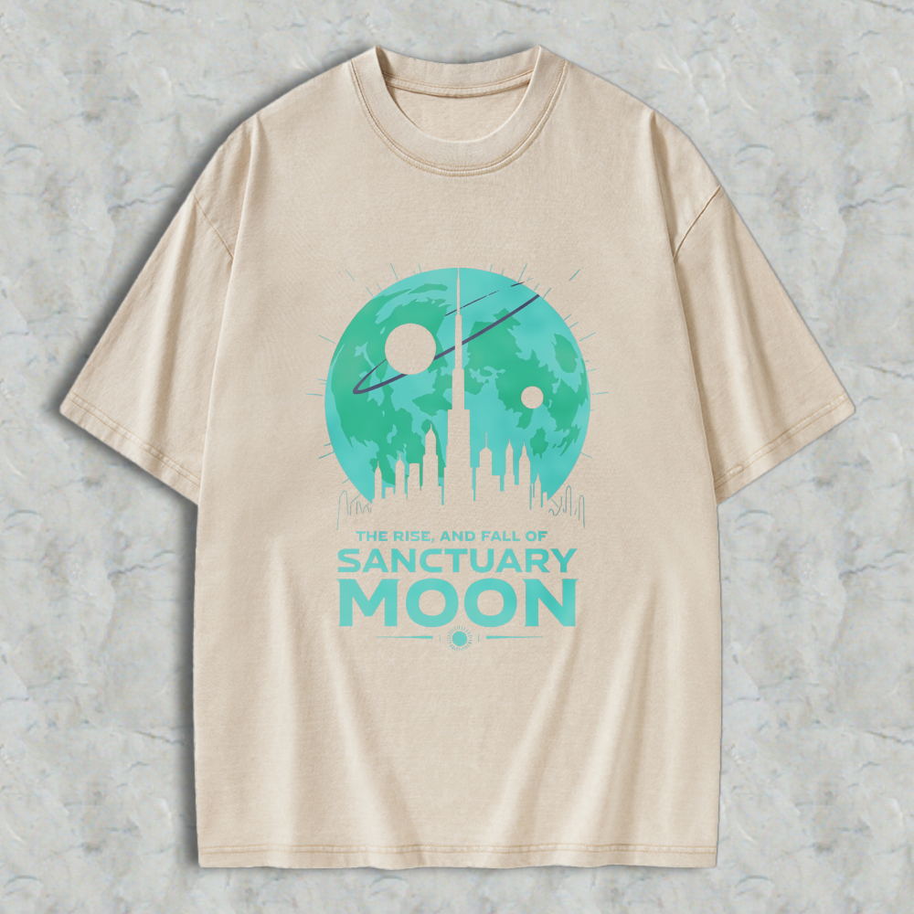Wardrobecart Sanctuary Moon Cityscape With Planet And Satellite Design Unisex Washed T-shirt