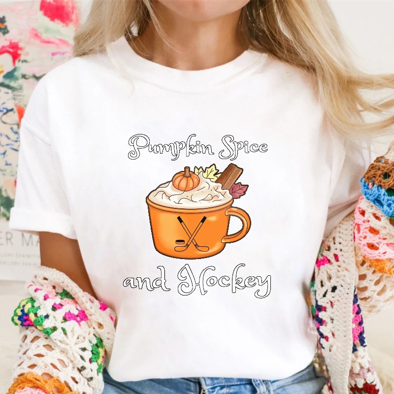 Pumpkin Spice And Hockey With Hot Chocolate Mug And Crossed Sticks Unisex Classic T-shirt