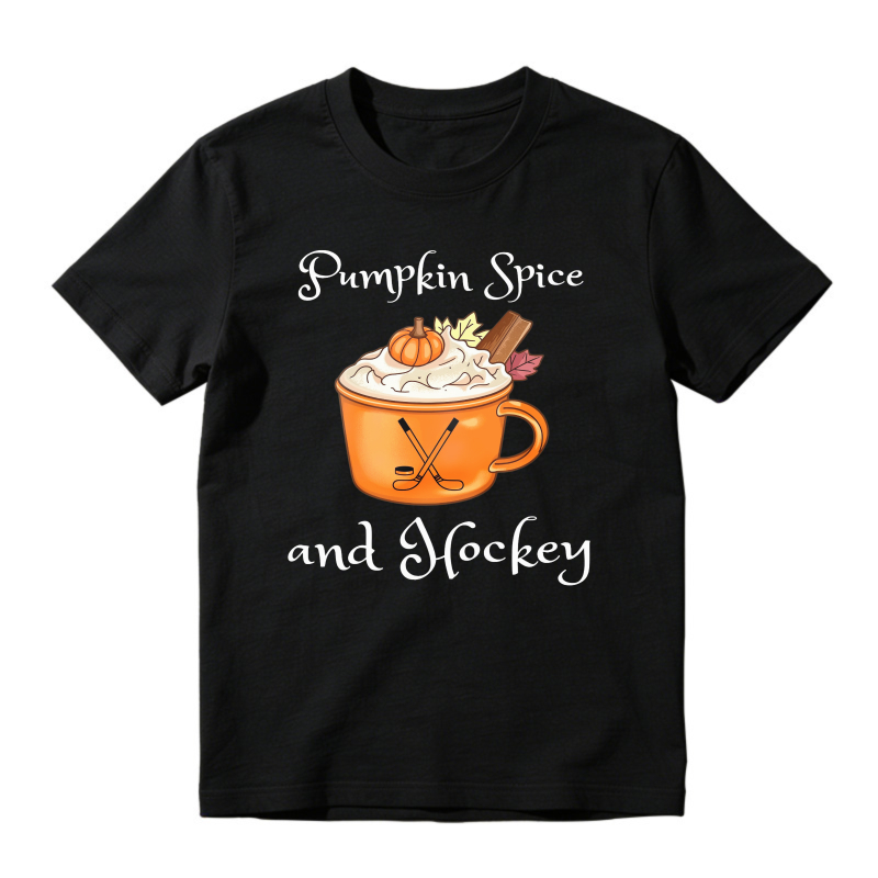 Pumpkin Spice And Hockey With Hot Chocolate Mug And Crossed Sticks Unisex Classic T-shirt