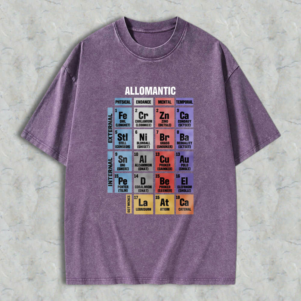 Wardrobecart Allomantic Periodic Table Chart Design Unisex Washed T-shirt