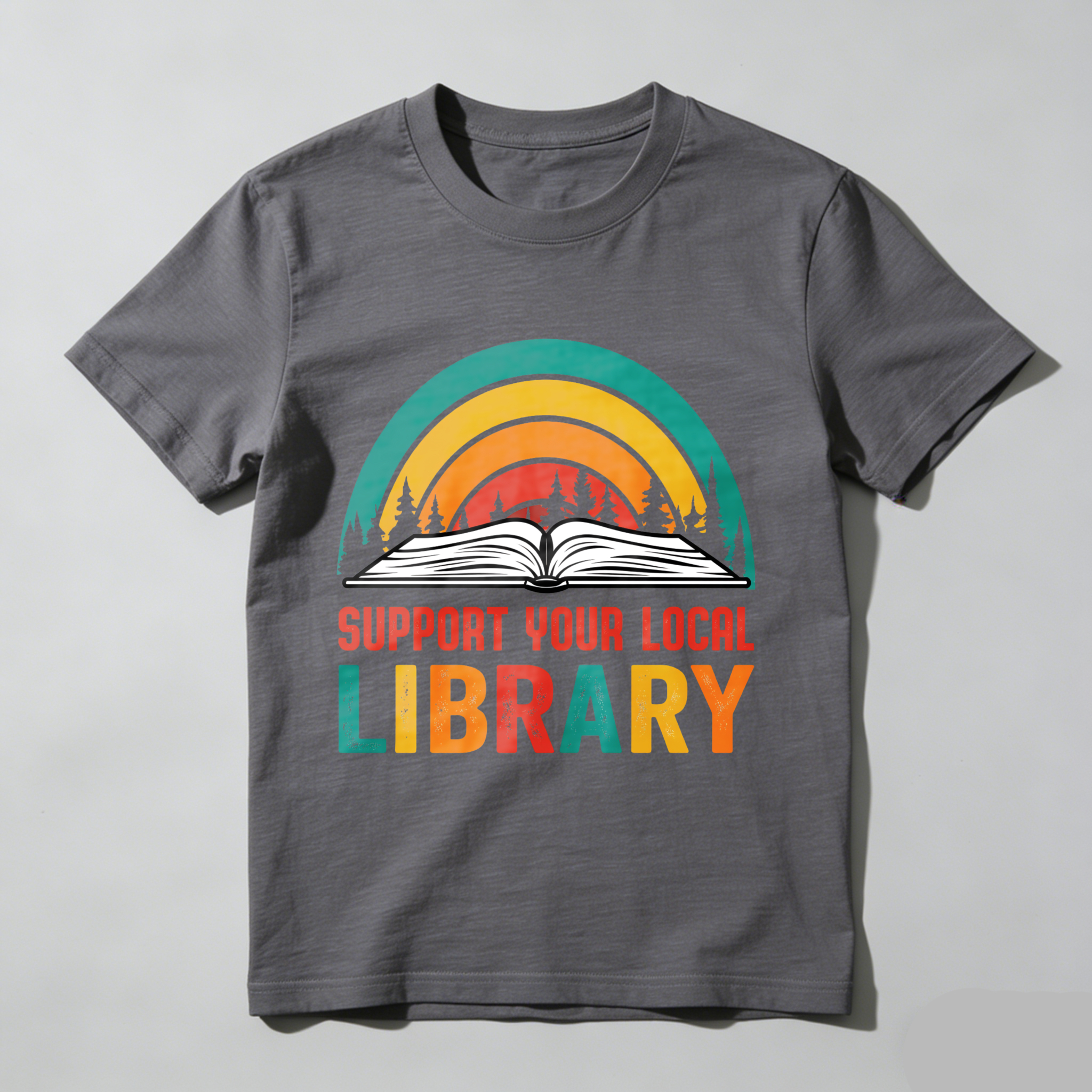 Wardrobecart Support Your Local Library Rainbow Book Forest Tshirt