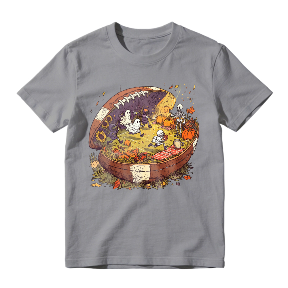 Halloween Football Scene With Ghosts Skeletons And Pumpkins, Unisex Classic T-shirt