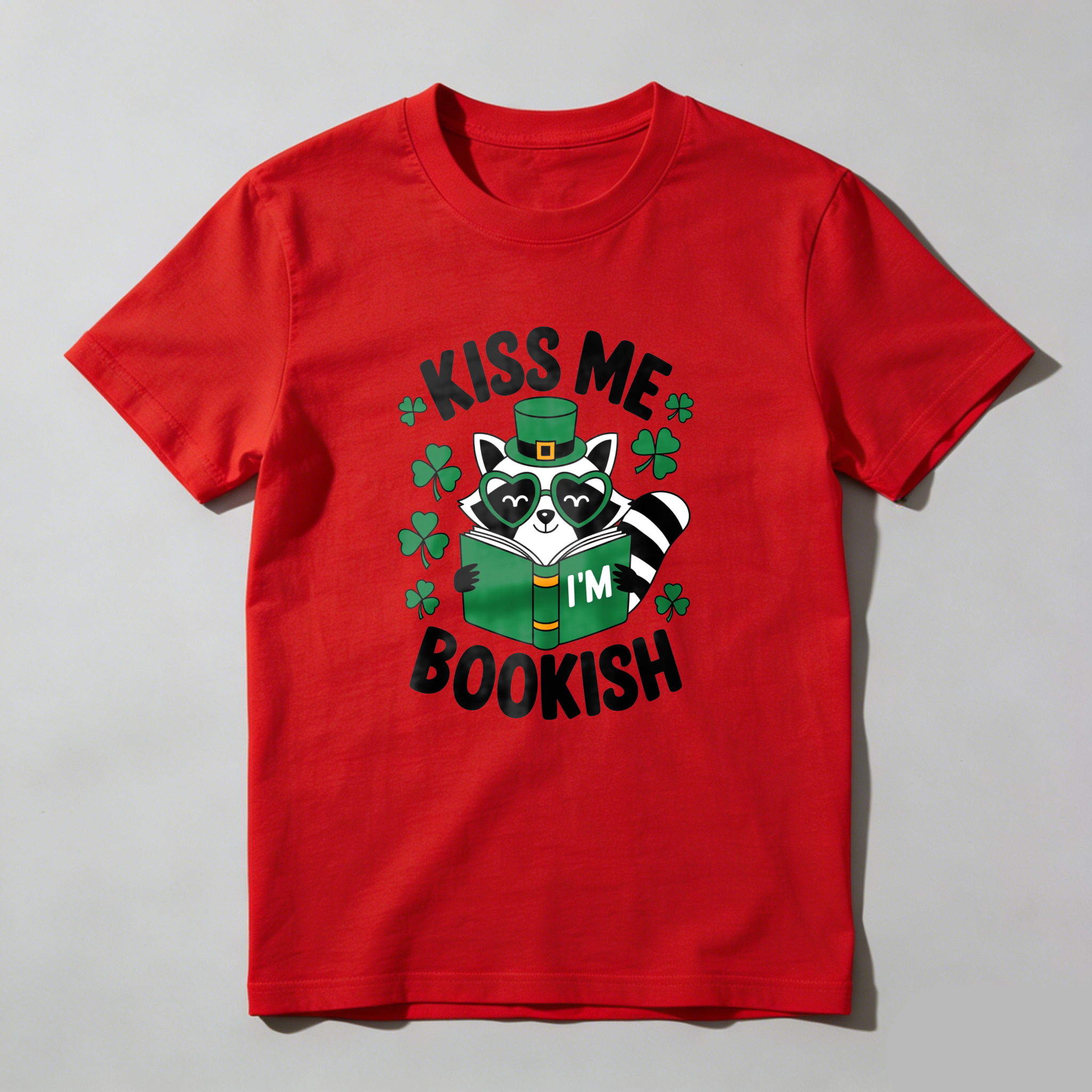 Wardrobecart Kiss Me I'm Bookish Raccoon Reading tshirt