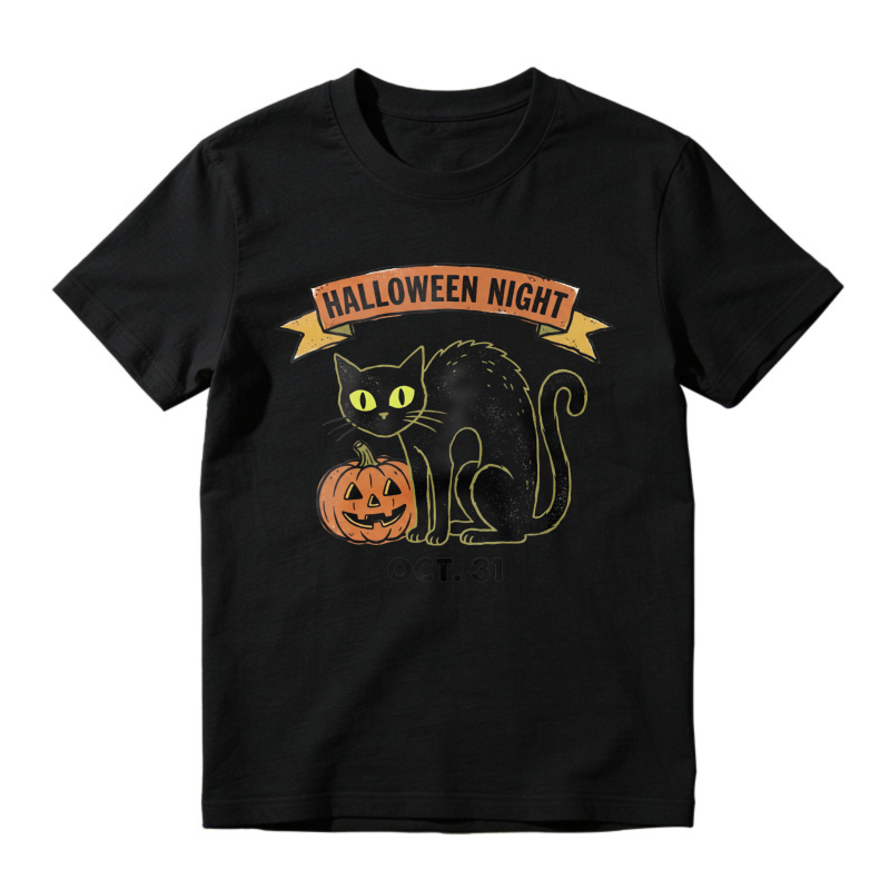 Halloween Night Black Cat And Pumpkin, Unisex Classic T-shirt