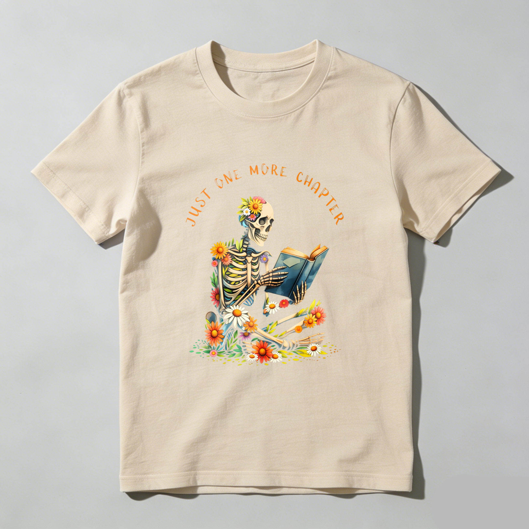 Wardrobecart Skeleton Reading Book With Flowers Tshirt