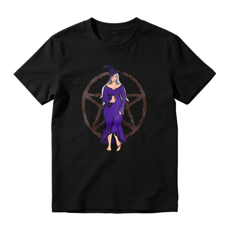 Witch In Purple Dress With Pentagram, Unisex Classic T-shirt