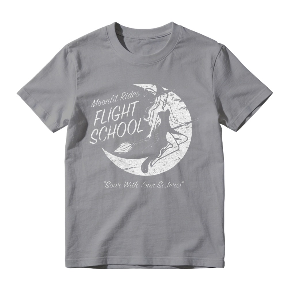 Moonlit Rides Flight School Witch On Broomstick Moon Graphic T-shirt