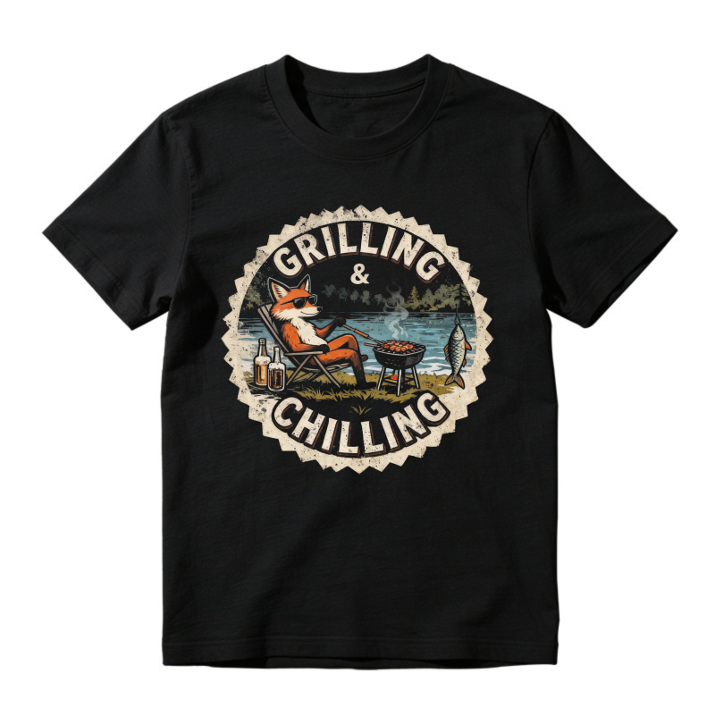 Grilling And Chilling Fox Camping Lake Scene Unisex Classic T-shirt
