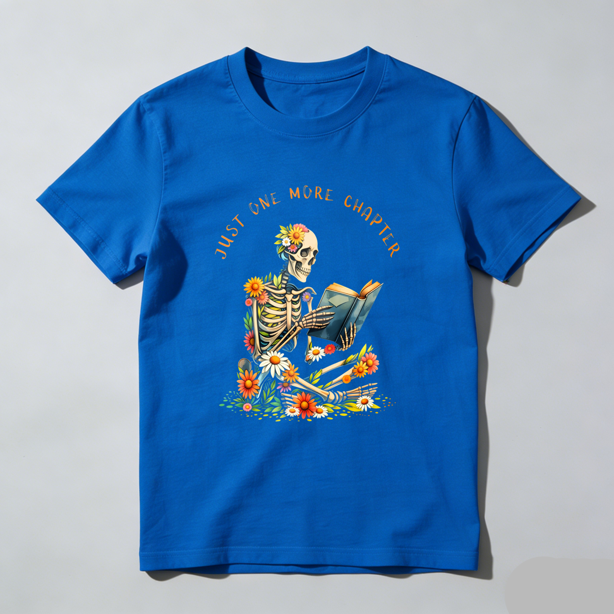 Wardrobecart Skeleton Reading Book With Flowers Tshirt