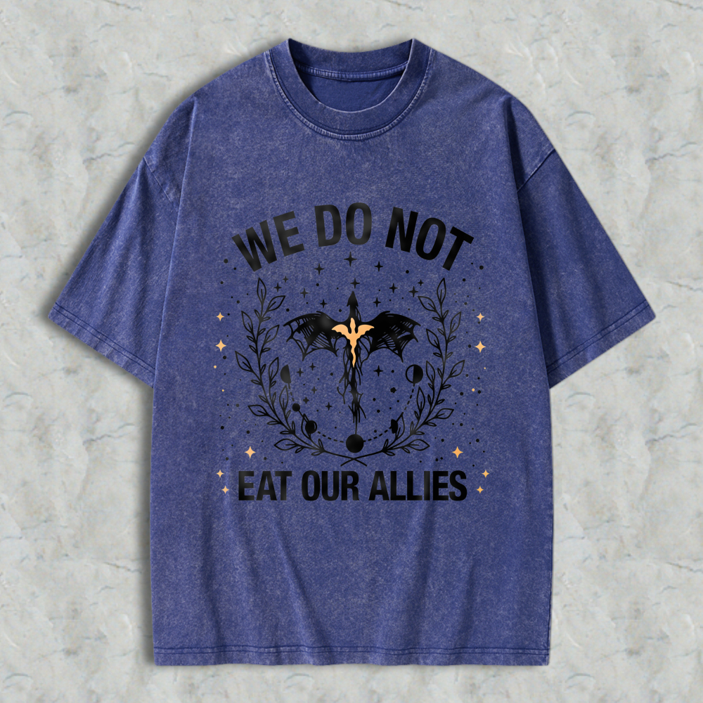 Wardrobecart We Do Not Eat Our Allies Bat And Laurel Wreath Design Unisex Washed T-shirt