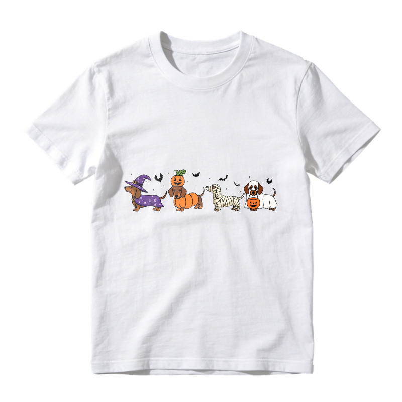 Cute Halloween Dogs In Costumes With Pumpkins And Bats, Unisex Classic T-shirt