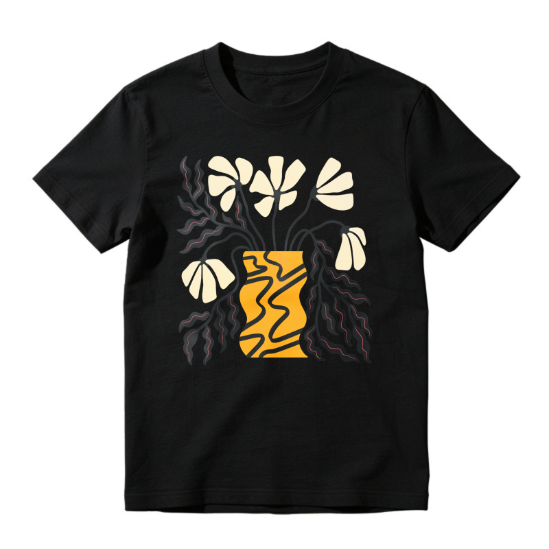 Abstract Yellow Vase With White Flowers And Roots, Unisex Classic T-shirt