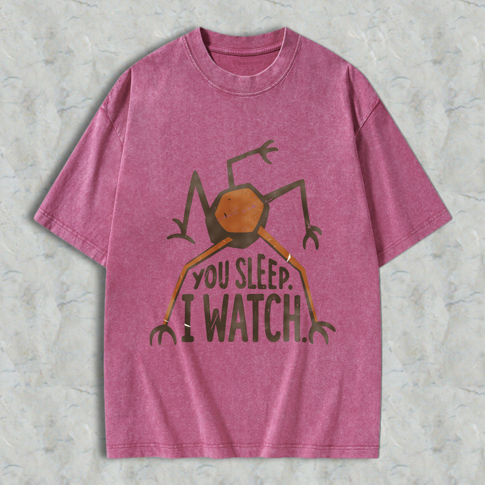Wardrobecart Spider With Text You Sleep I Watch Unisex Washed T-shirt