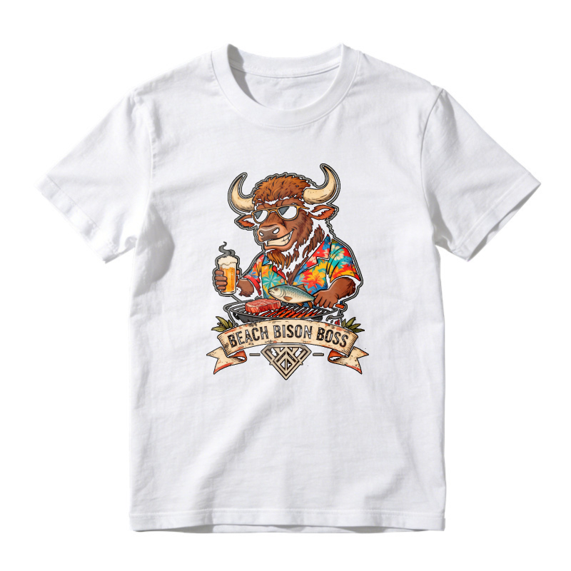 Beach Bison Boss Surfing Buffalo With Drink And Fish Unisex Classic T-shirt