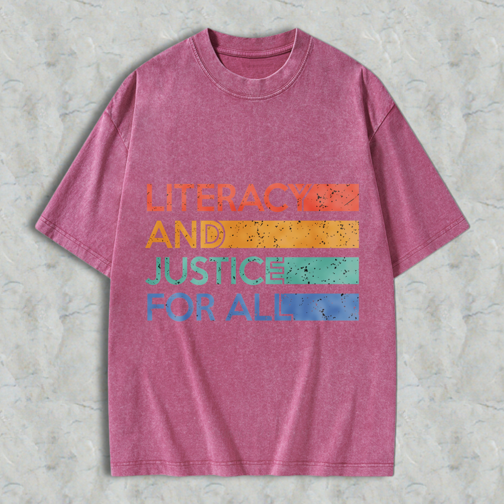 Wardrobecart Literacy And Justice For All Color Block Design Unisex Washed T-shirt
