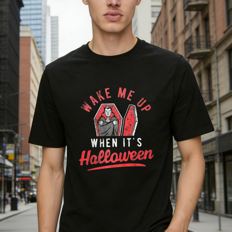 Wake Me Up When Its Halloween Vampire Coffin Graphic T-shirt