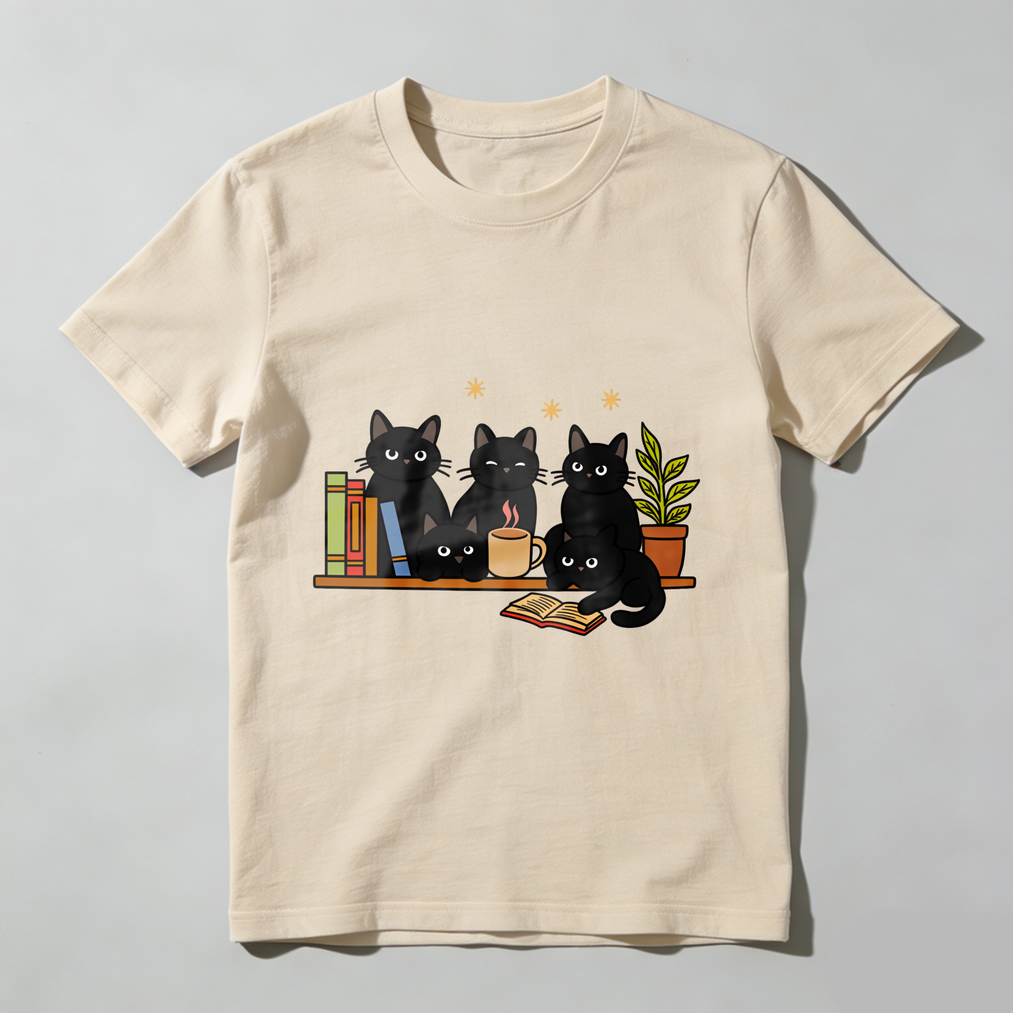 Wardrobecart Cats Books Coffee Plant Stars Tshirt