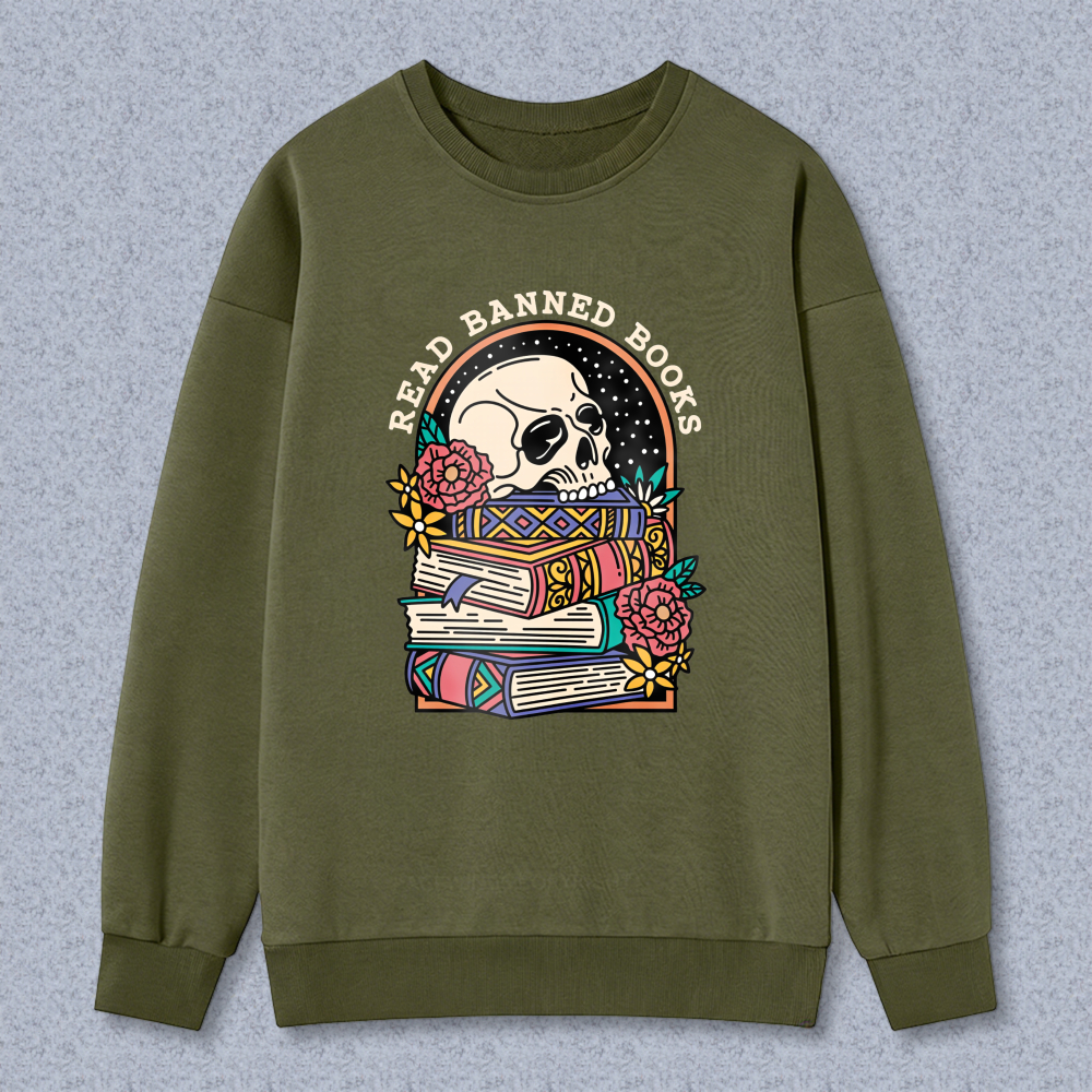 Wardrobecart Skull And Books With Flowers Pattern Unisex Classic Sweatshirt
