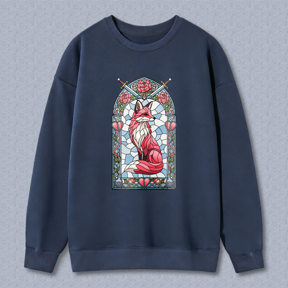 Wardrobecart Stained Glass Fox With Roses And Swords Design Unisex Classic Sweatshirt