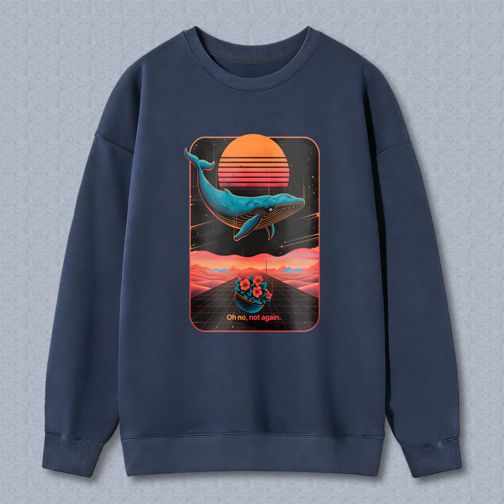 Wardrobecart Whale And Sunset Landscape With Flower Boat Oh No Not Again Unisex Classic Sweatshirt