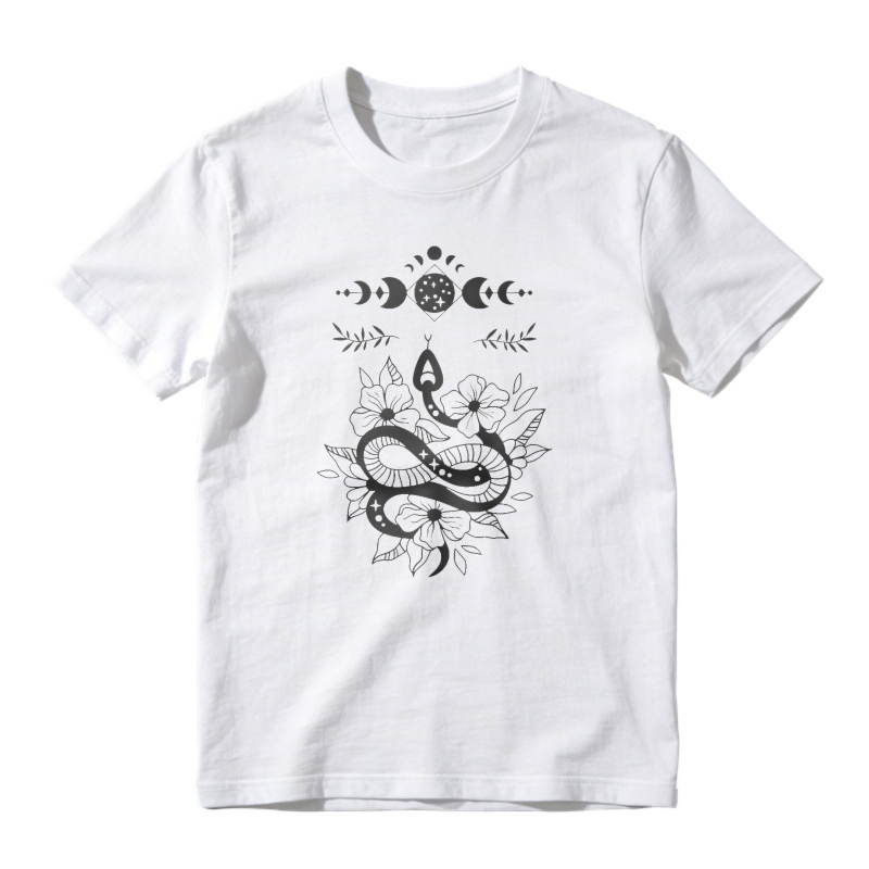 Snake And Floral Moon Phase Boho Graphic, Unisex Classic T-shirt