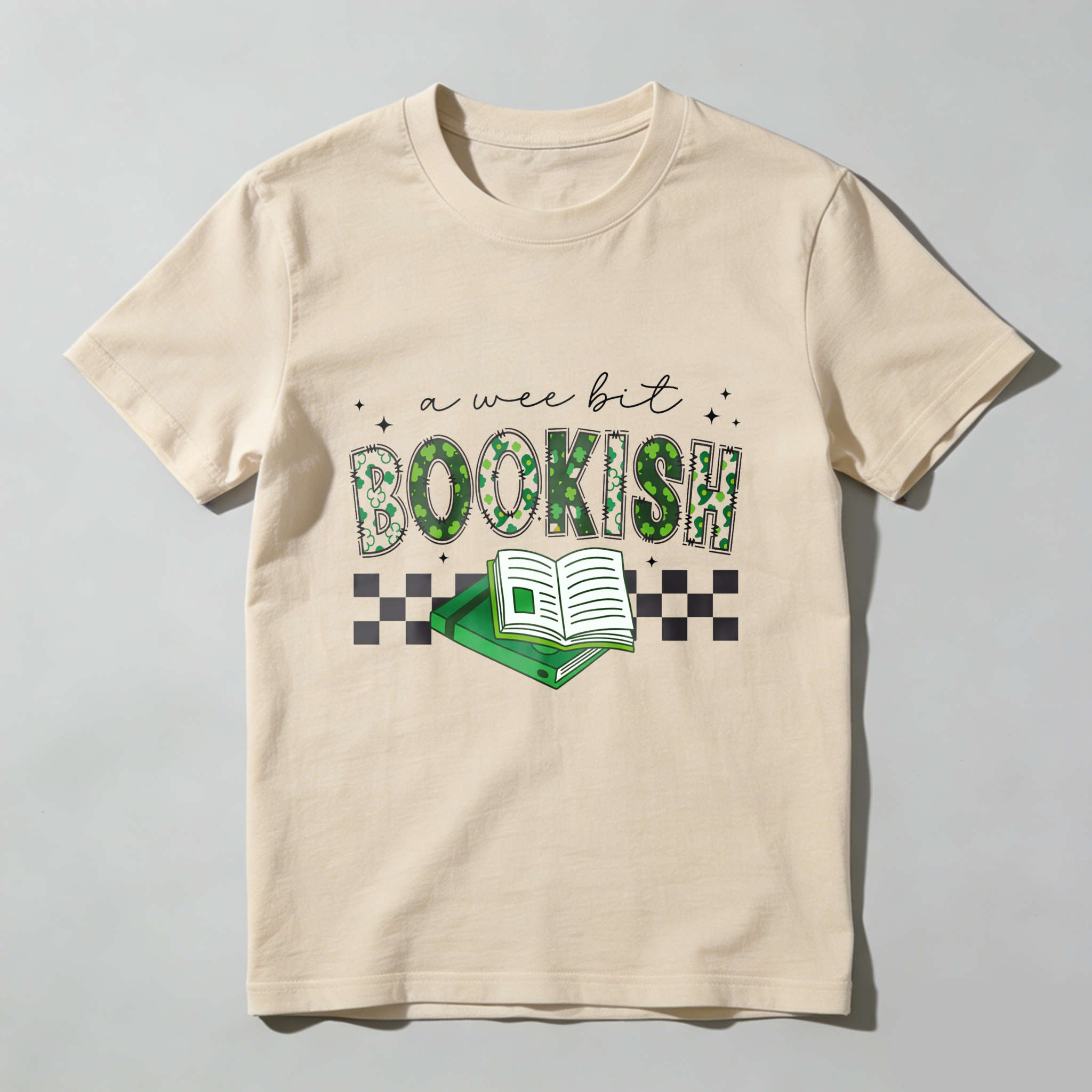 Wardrobecart A Wee Bit Bookish With Open Book And Checkered Pattern tshirt