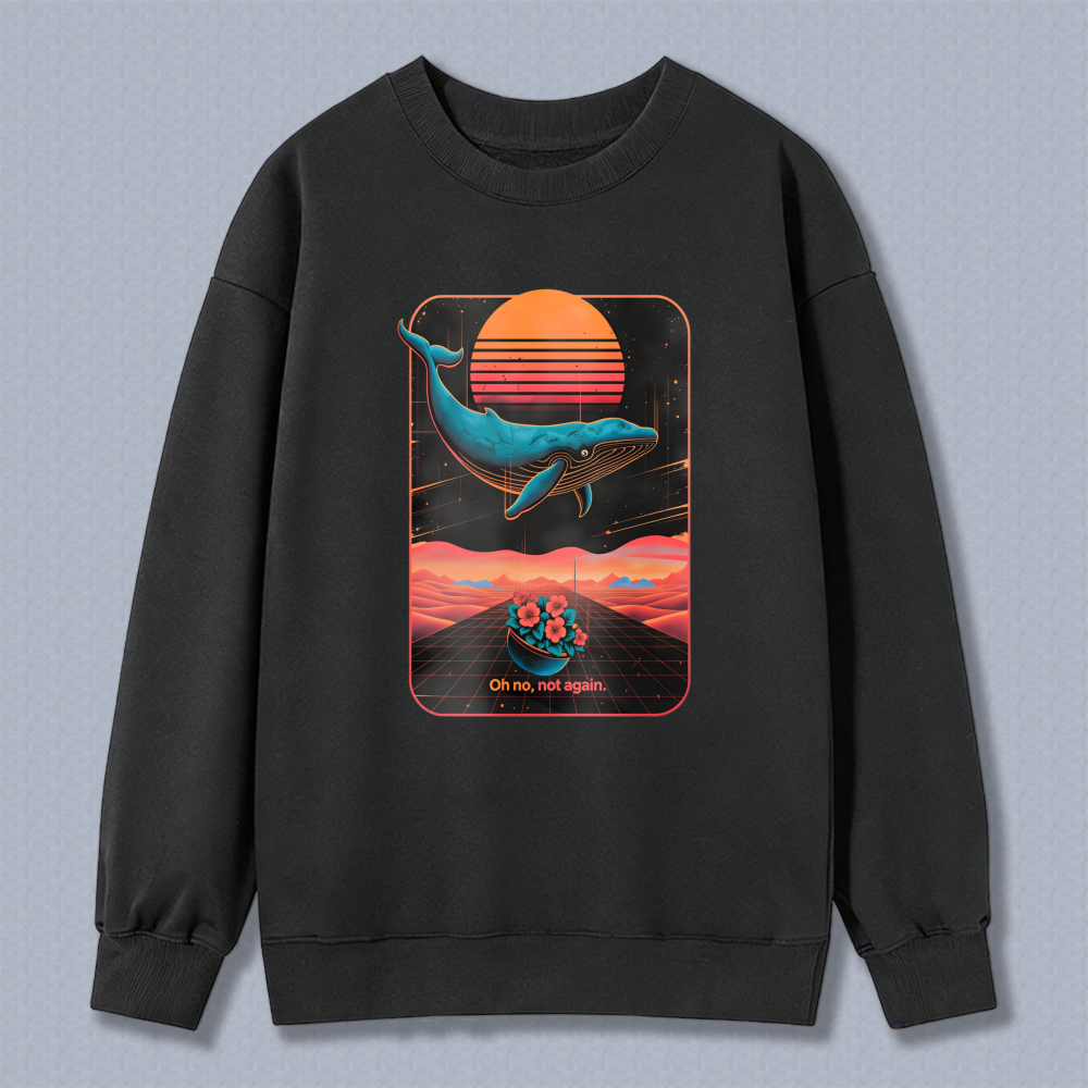 Wardrobecart Whale And Sunset Landscape With Flower Boat Oh No Not Again Unisex Classic Sweatshirt