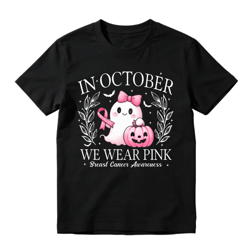 In October We Wear Pink Breast Cancer Awareness Cute Ghost Pumpkin Unisex Classic T-shirt