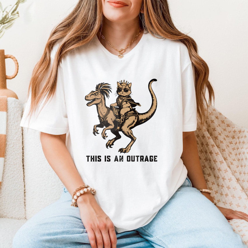 Wardrobecart Cat Riding Dinosaur With Crown And Sword Tshirt