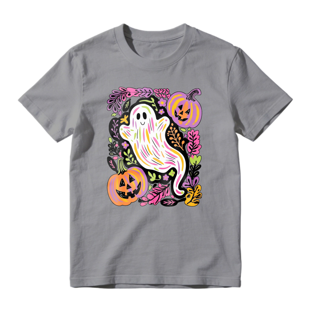Cute Ghost And Pumpkin Halloween Floral Pattern, Unisex Classic T-shirt