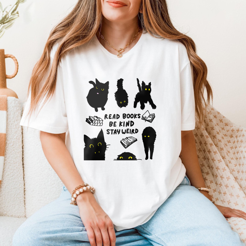 Wardrobecart Cats Books Kindness Weirdest Reading Fun tshirt