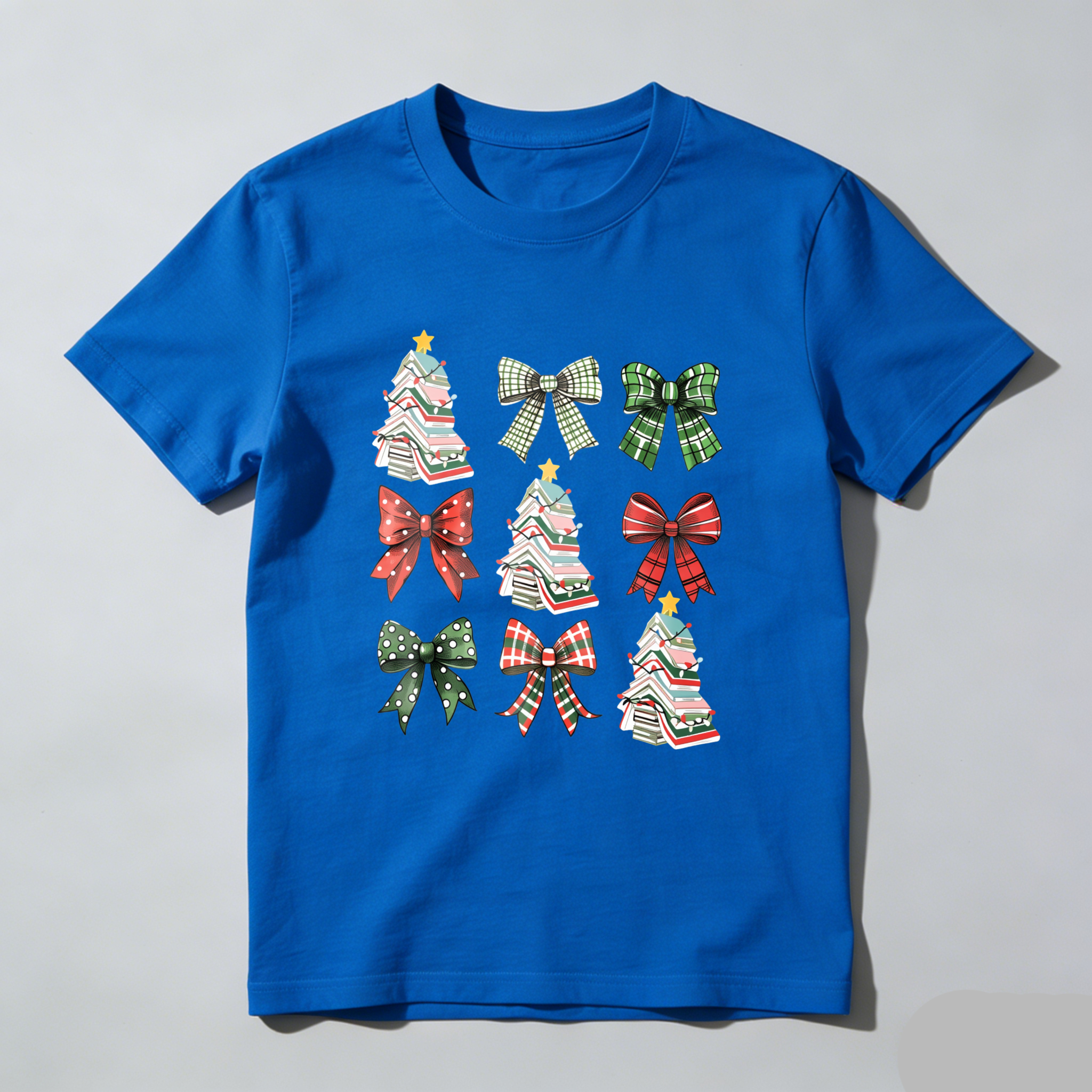 Wardrobecart Christmas Trees And Plaid Bows Pattern Tshirt