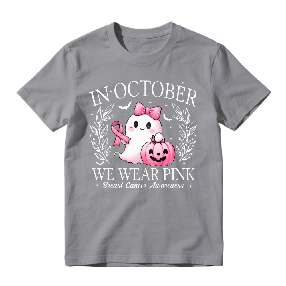 In October We Wear Pink Breast Cancer Awareness Cute Ghost Pumpkin Unisex Classic T-shirt