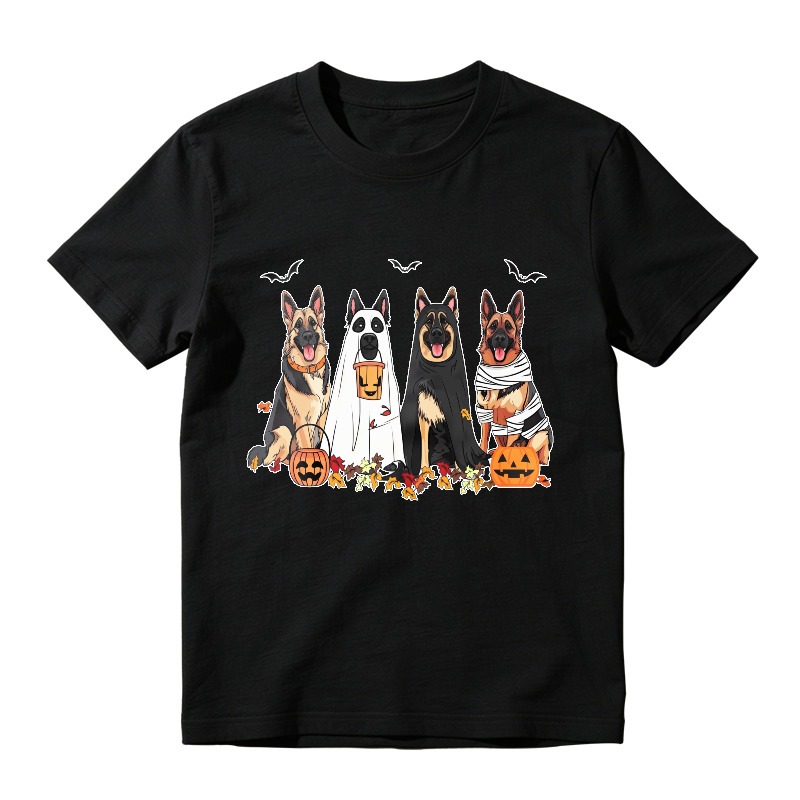 Halloween German Shepherd Dogs In Costumes With Pumpkins And Bats, Unisex Classic T-shirt