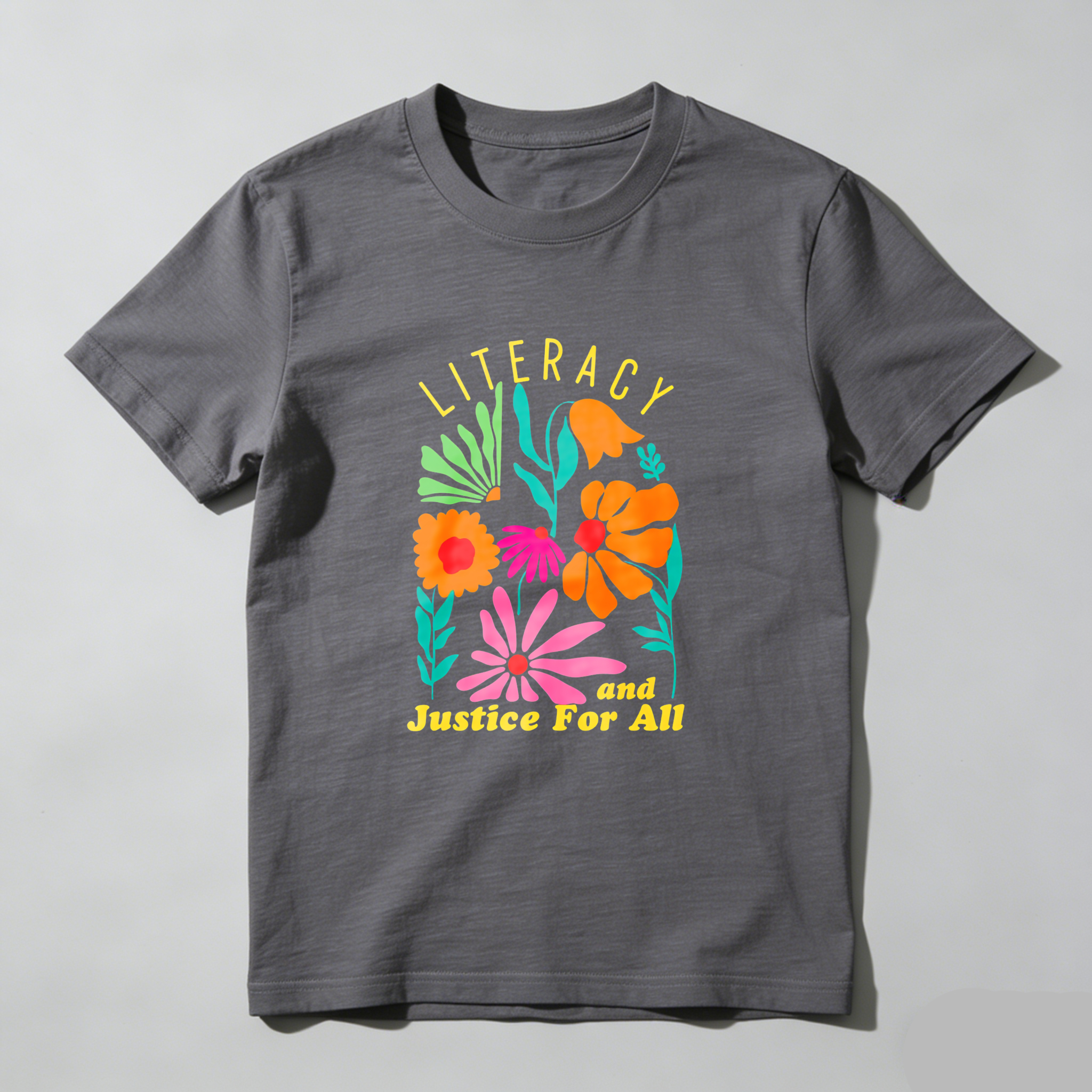 Wardrobecart Literacy And Justice For All Floral Design Tshirt