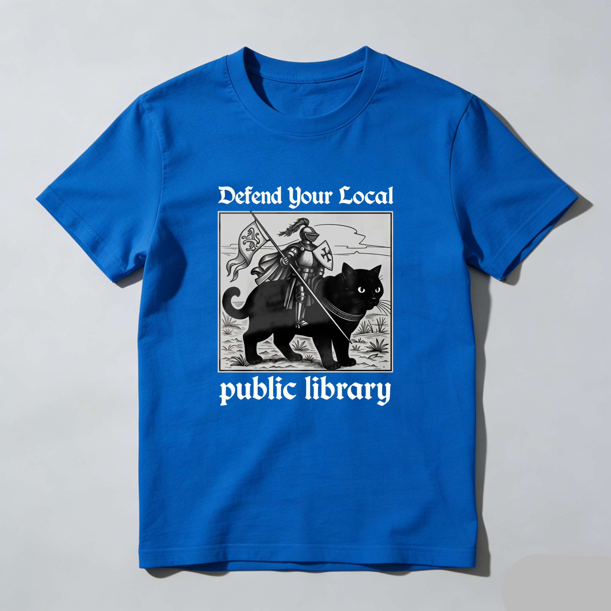 Wardrobecart Defend Your Local Public Library Cat Knight tshirt