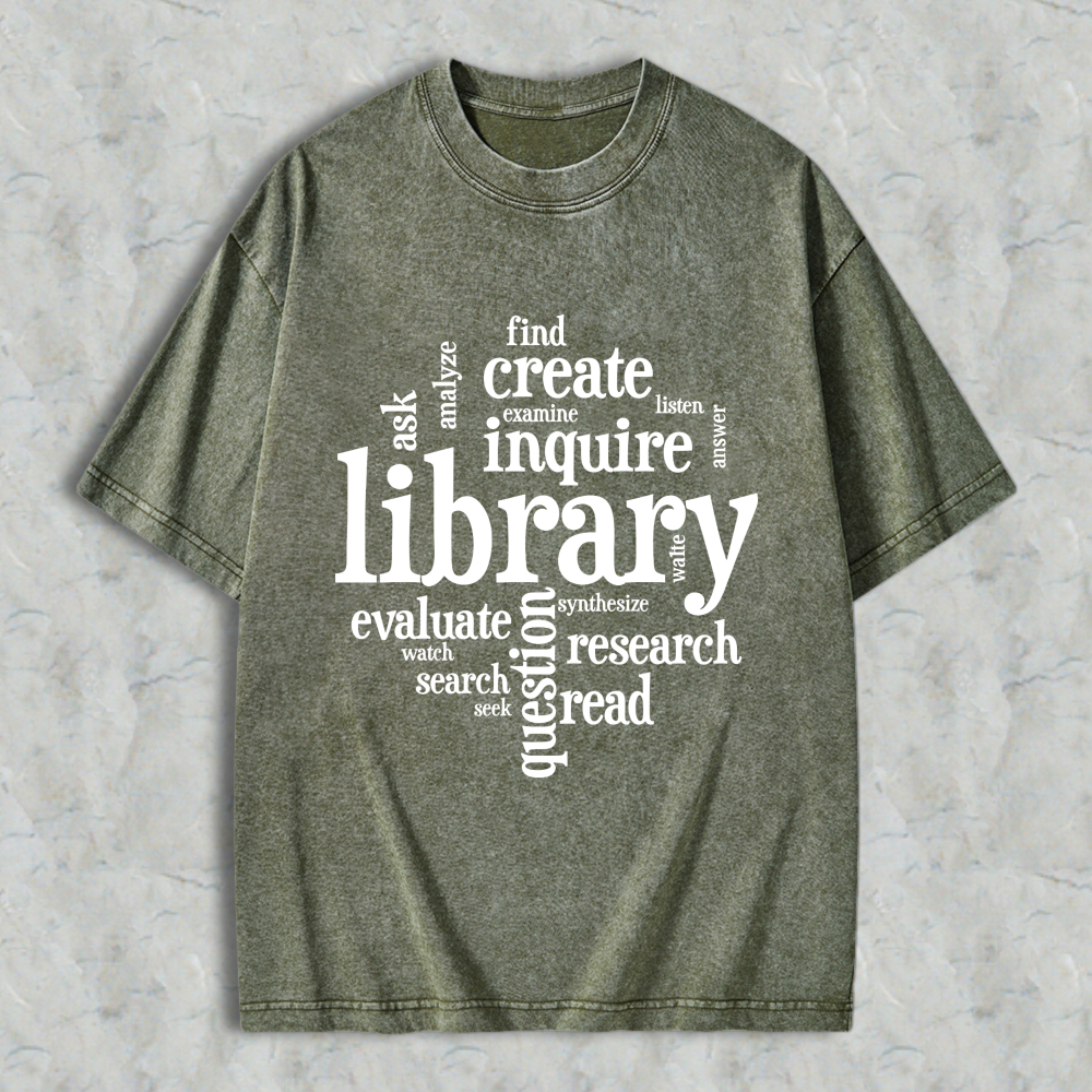 Wardrobecart Library Word Cloud Design Unisex Washed T-shirt