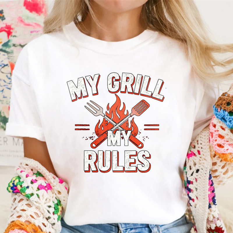 My Grill My Rules Barbecue Fork Spatula Fire Graphic Unisex Classic T-shirt