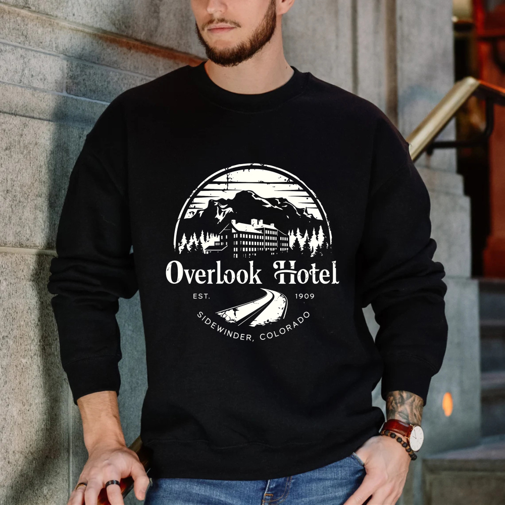 Wardrobecart Overlook Hotel Mountain Scene With Trees And Building Unisex Classic Sweatshirt